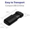 imageVerbatim 128GB PinStripe Retractable USB 20 Flash Thumb Drive with Microban Antimicrobial Product Protection  Black64GB  10 Pack