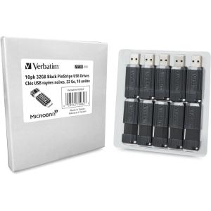 imageVerbatim 128GB PinStripe Retractable USB 20 Flash Thumb Drive with Microban Antimicrobial Product Protection  Black32GB  10 Pack