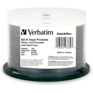 imageVerbatim BDR DL 50GB 8X Bluray Recordable Media Disc DataLifePlus White Inkjet Hub Printable  25pk Spindle  9733425GB