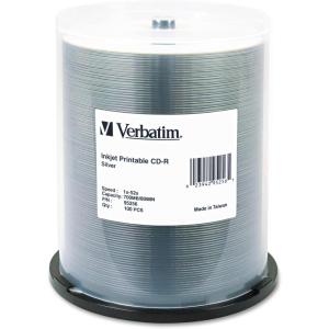 imageVerbatim CDR 700MB 52X White Inkjet Hub Printable Recordable Media Disc  100pk SpindleSilver Printable