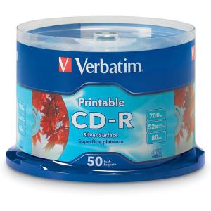 imageVerbatim CDR Blank Discs 700MB 80 Minutes 52X Silver Inkjet Printable Surface  50pk SpindleSilver Inkjet 50pk