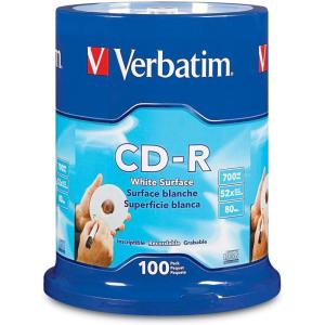 imageVerbatim CDR Blank Discs 700MB 80 Minutes 52x Recordable Disc for Data and Music  50 Pack SpindleSilver100 Pack  White Surface