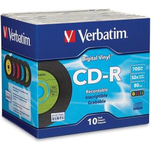imageVerbatim CDR Blank Discs 700MB 80min 52X Recordable Disc for Data and Music with Digital Vinyl Surface  10pk Bulk Box BlueGreenOrangePinkPurpleYellow10 Discs  Slim Case