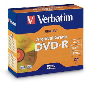 imageVerbatim DVDR 47GB 16X UltraLife Gold Archival Grade  Branded Surface and Hard Coat  5pk Jewel Case47GB 8X
