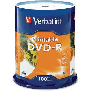 imageVerbatim DVDR 47GB 16X White Inkjet Printable with Branded Hub 100Disc100pk Spindle