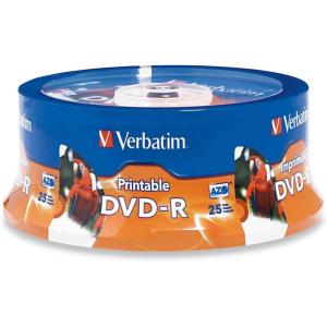 imageVerbatim DVDR 47GB 16X White Inkjet Printable with Branded Hub 100Disc25pk Spindle