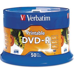 imageVerbatim DVDR 47GB 16X White Inkjet Printable with Branded Hub 100Disc50pk Spindle