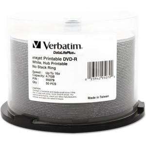 imageVerbatim DVDR Blank Discs 47GB 16X DataLifePlus White Inkjet Printable Recordable Disc Hub Printable  100pk Tape Wrap 9701650pk Spindle