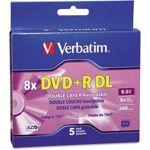 imageVerbatim DVDR DL 85GB 8X with Branded Surface  30pk Spindle  96542 30DiscSilver5Disc Jewel Case