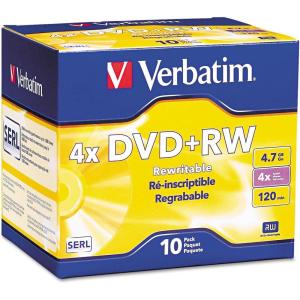 imageVerbatim DVDRW Blank Discs 47GB 4X Recordable Discs  30pk Spindle 94834SilverBranded Surface  10pk Slim Case