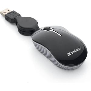 imageVerbatim Wired Optical Computer Mini USBA Mouse  Plug ampamp Play Corded Small Travel Mouse with Retractable Cable  Black 98113BLACK