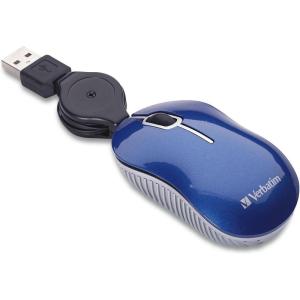 imageVerbatim Wired Optical Computer Mini USBA Mouse  Plug ampamp Play Corded Small Travel Mouse with Retractable Cable  Black 98113BLUE