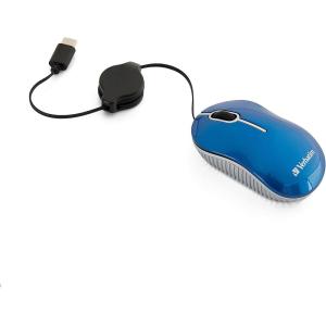 imageVerbatim Wired Optical Computer Mini USBA Mouse  Plug ampamp Play Corded Small Travel Mouse with Retractable Cable  Red 98619BLUE
