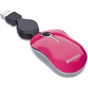 imageVerbatim Wired Optical Computer Mini USBA Mouse  Plug ampamp Play Corded Small Travel Mouse with Retractable Cable  Red 98619PINK