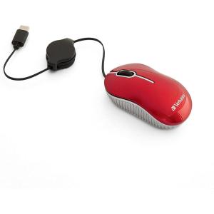 imageVerbatim Wired Optical Computer Mini USBA Mouse  Plug ampamp Play Corded Small Travel Mouse with Retractable Cable  Red 98619RED