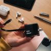 imageVerbatim GaN Wall Charger 65W Retractable Cable 1x USBC Ports PD 30 PPS up to 65W 1x USBA Port QC 30 up to 60W