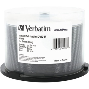 image:imageVerbatim 47GB Up to 16X Datalifeplus White Inkjet Printable Recordable Disc DVDR 50 Disc Spindle50PK Spindle
