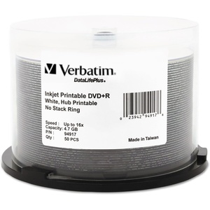 image:imageVerbatim DVDR 47GB 16X DataLifePlus White Inkjet Printable Hub Printable  50pk Spindle  94917 White1 Count  Pack of 1