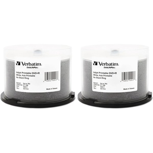 image:imageVerbatim DVDR 47GB 16X DataLifePlus White Inkjet Printable Hub Printable  50pk Spindle  94917 White1 Count  Pack of 2